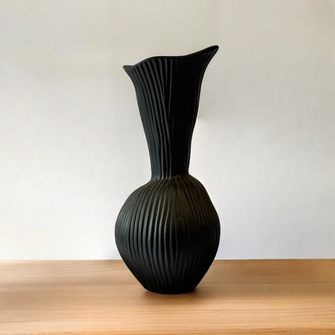 Everly Terracotta Vase, Hand-painted in Jet Black 4.7"D x 10.6" H