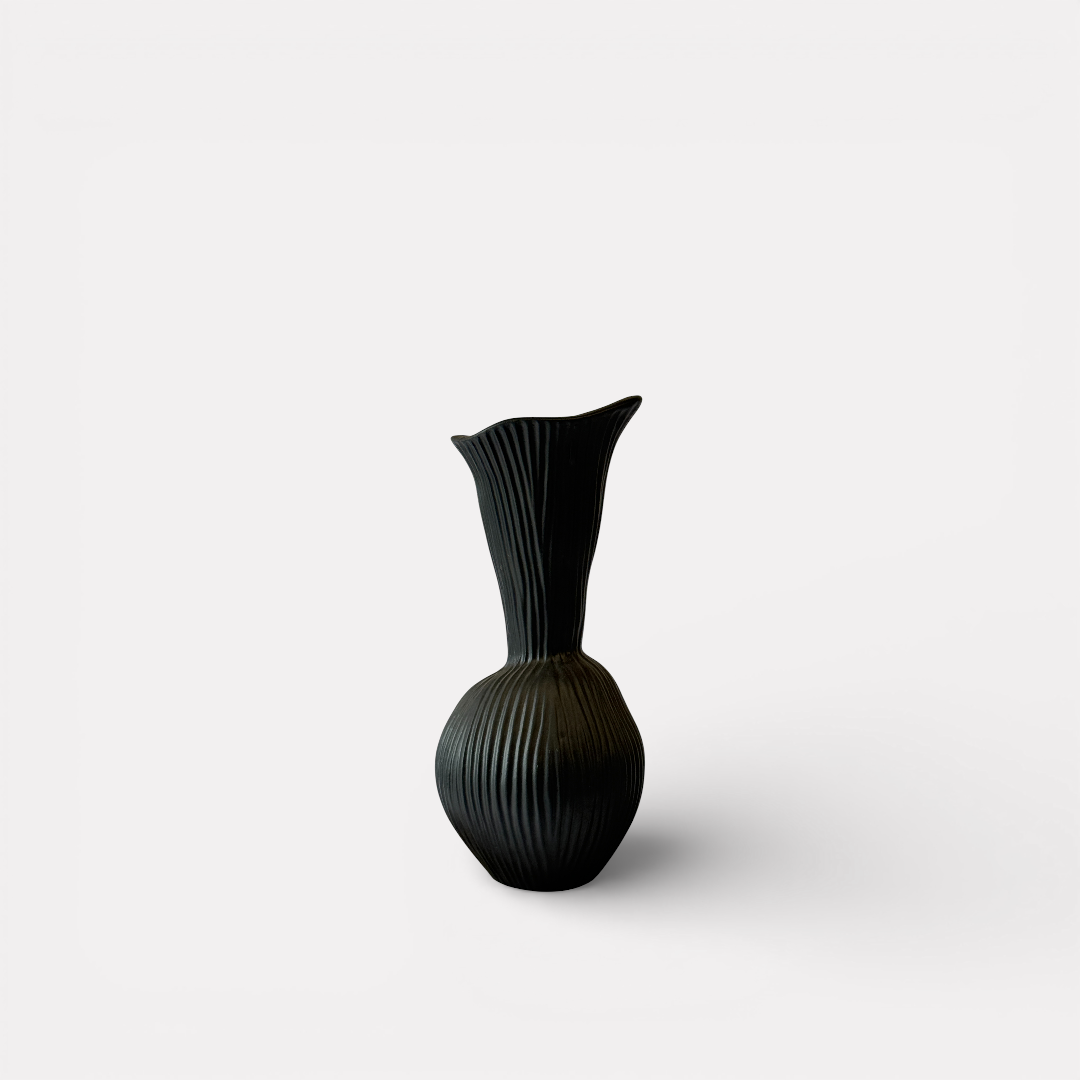 Everly Terracotta Vase, Hand-painted in Jet Black 4.7"D x 10.6" H