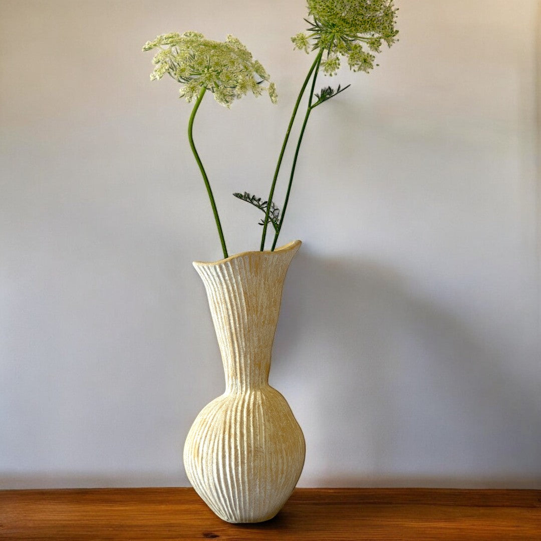 Everly Terracotta Vase Hand-painted in Sandwashed Ivory 4.7"D x 10.6"H