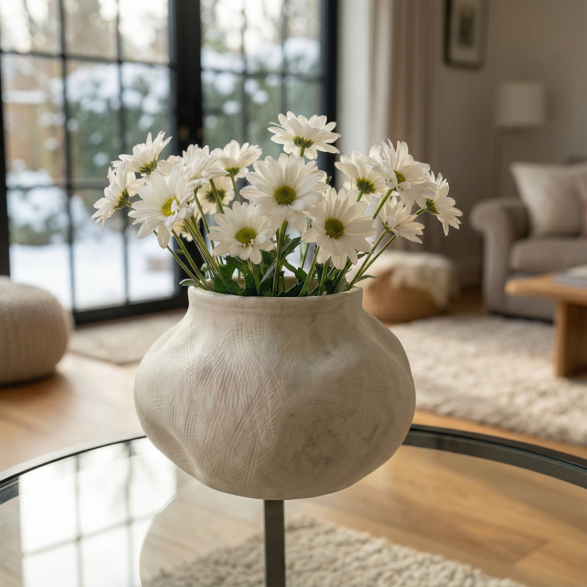 Medina, Terracotta Planter, Hand-painted in Antique White, 8.6"D x 5.7"H