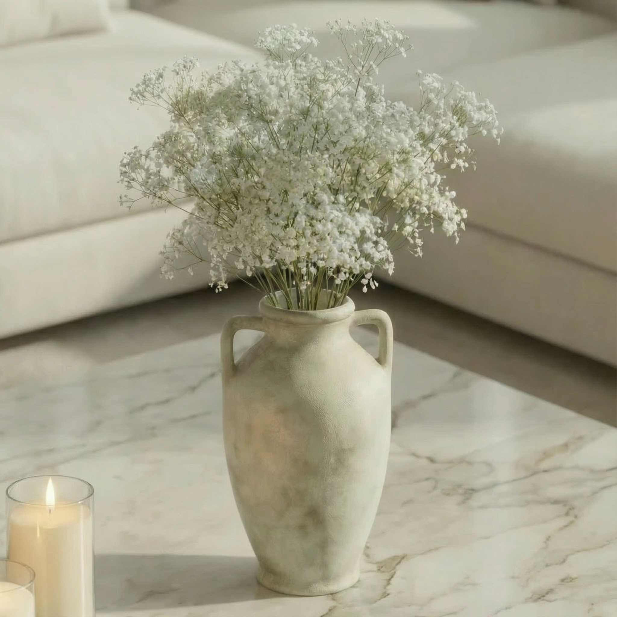 Hearth Terracotta Pot with Handles, Hand-Painted in Aged White, 6.9"D X 12.6"H