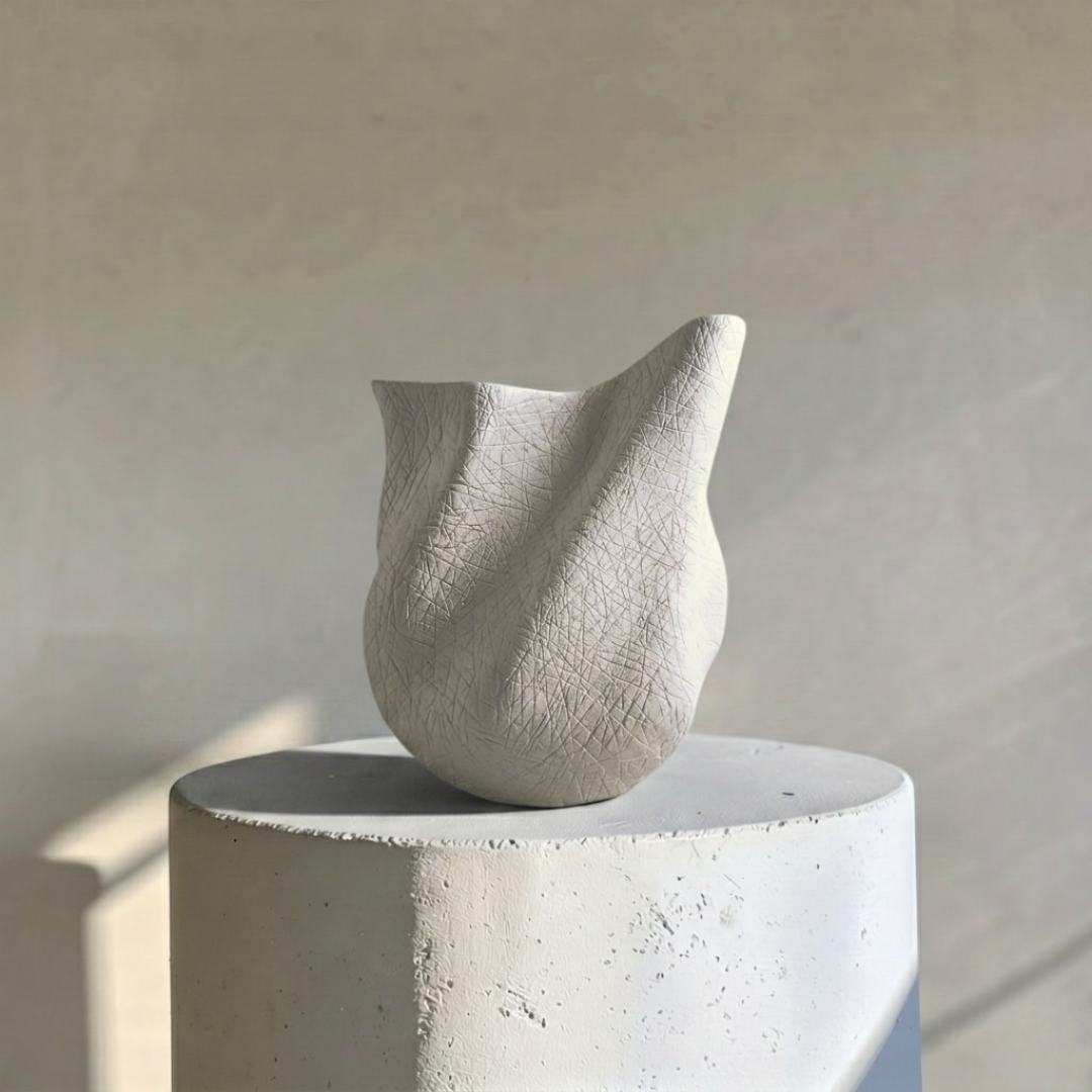 Everest Terracotta Vessel, Hand-painted in White Dove, 11.4"L x 10"W x 13."H