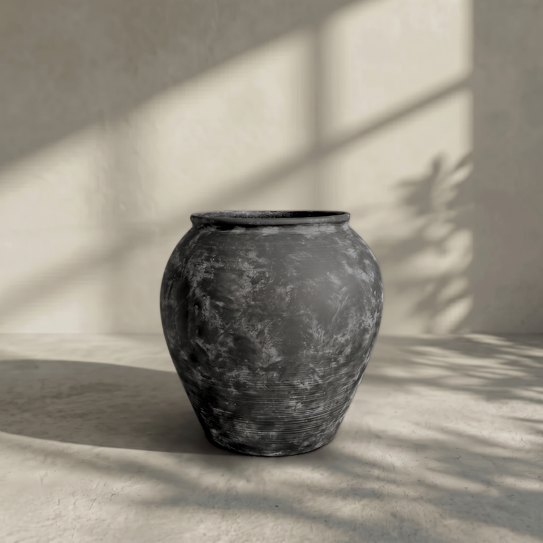 Cyprus XL,Fiber Clay Pot, Hand-painted in Weathered Black, 19.6"D x 19.6"H