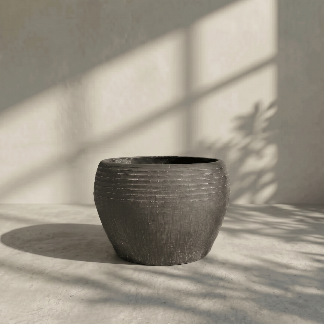 Sahara Fiber Clay Planter, Hand-painted in Earthly Gray, 19.6"D x 13"H