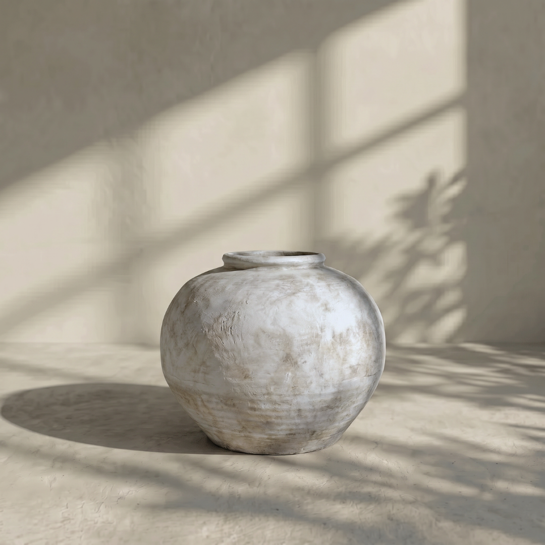Greystone Fiber Clay Vessel in Aged White, 18.5"D x 14.4" H