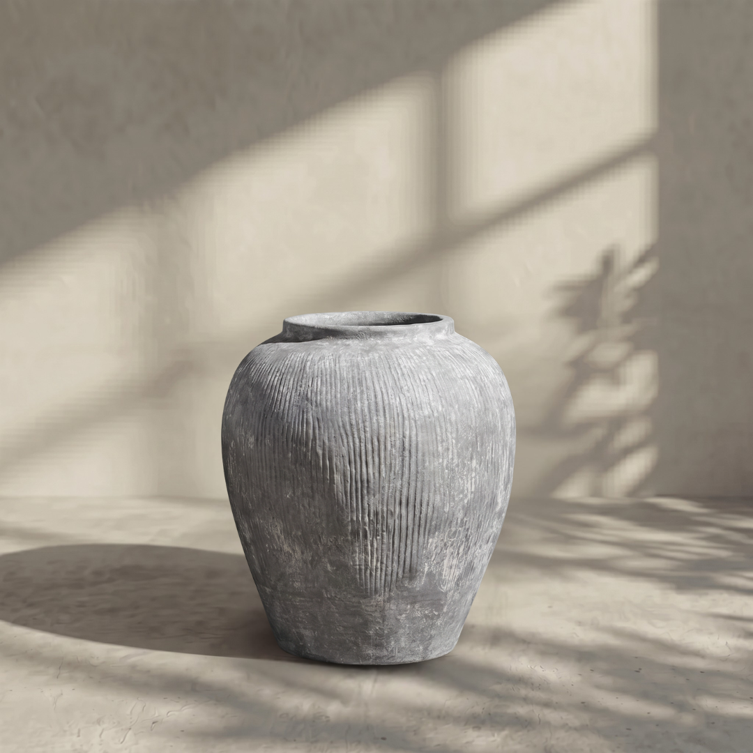 Pompeii Terranova, Fiber Clay Vessel in Aged Gray 15"D x 16"H