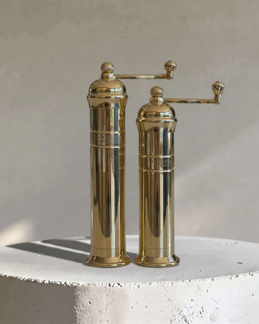 Arcadia, Vintage European Salt & Pepper Mill Set, Solid Brass, Timeless and Elegant Grinders 2.0