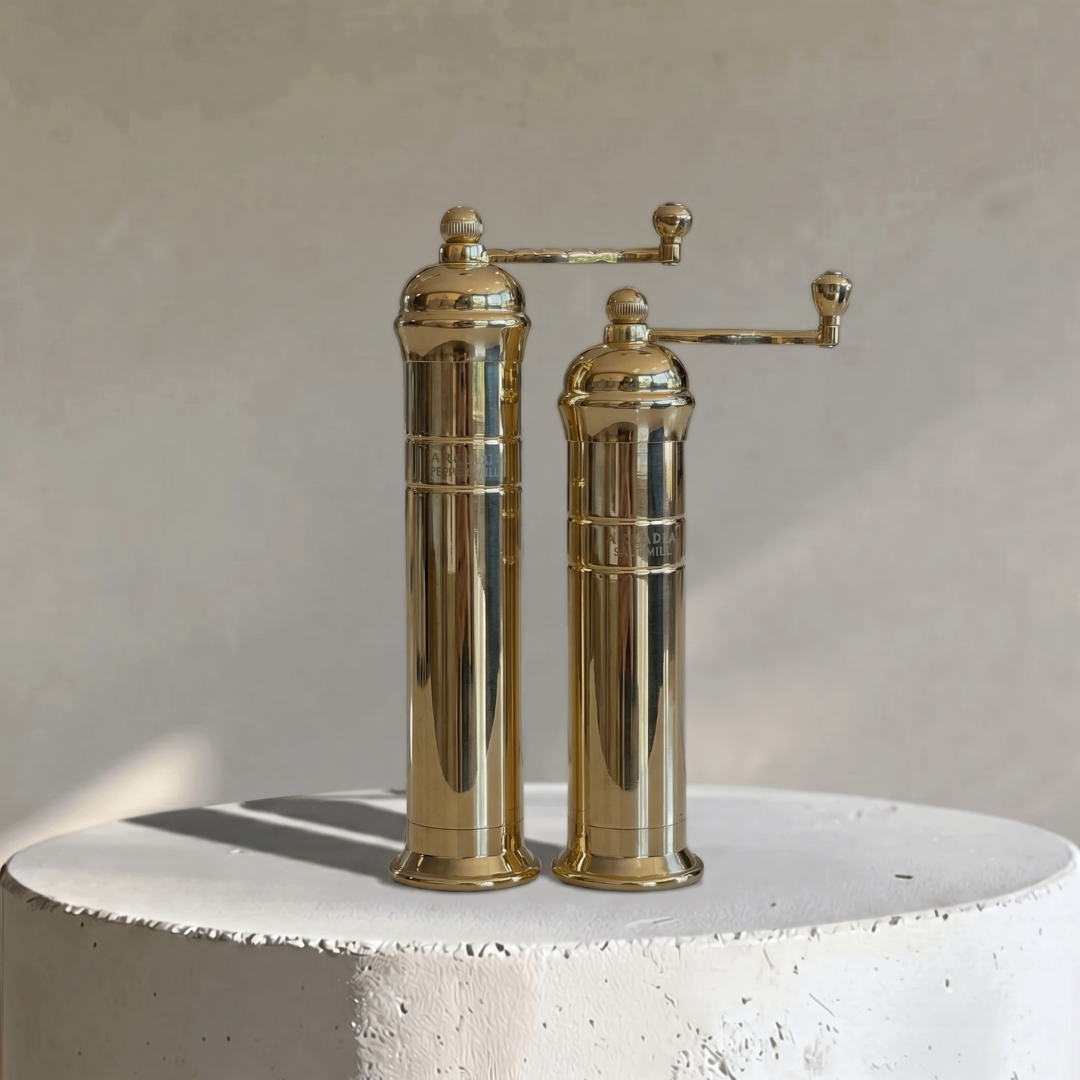 Arcadia, Vintage European Salt & Pepper Mill Set, Solid Brass, Timeless and Elegant Grinders 2.0