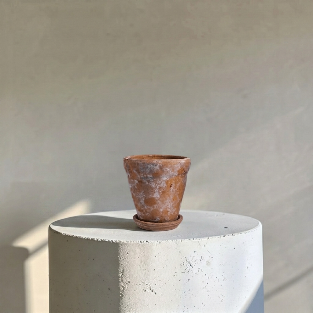 Venice Cement Planter with Dish and Drainage Hole, Handcrafted in Aged Terracotta, Medium & Large
