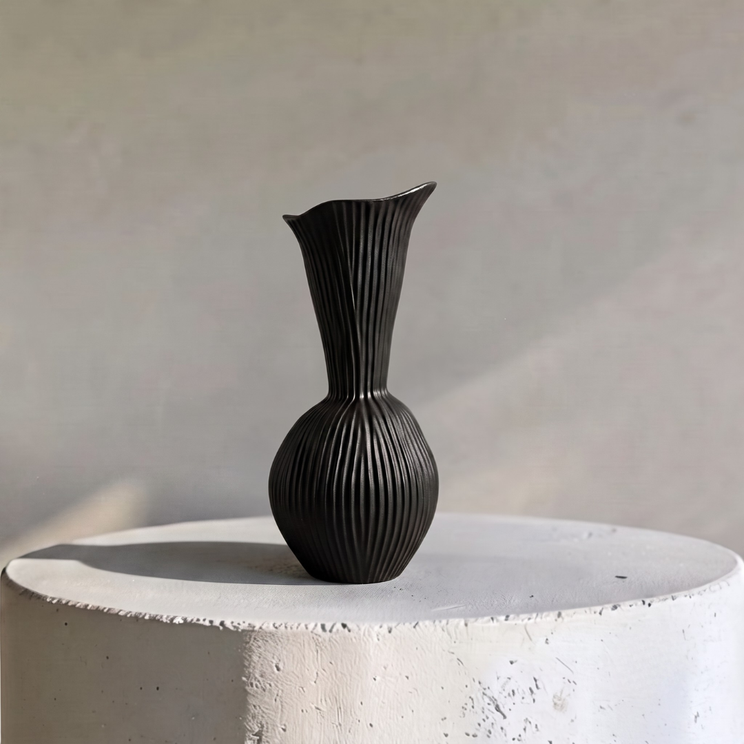 Everly Terracotta Vase, Hand-painted in Jet Black or Sandwashed Ivory, 4.7"D x 10.6" H