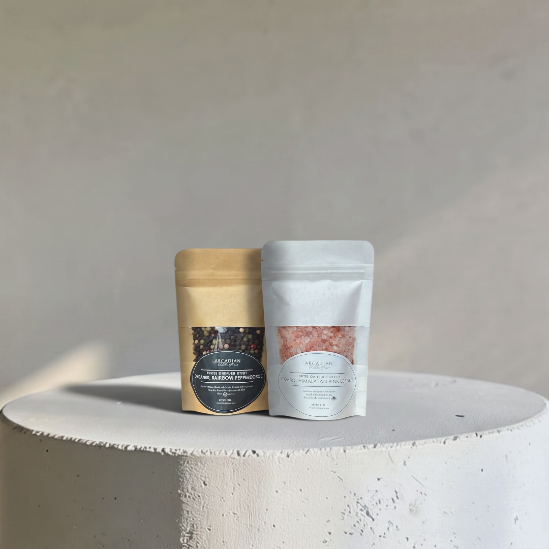Artisanal Coarse Salt and Peppercorn Set, 4 ounce Refill (2 Oz. per Pk.)