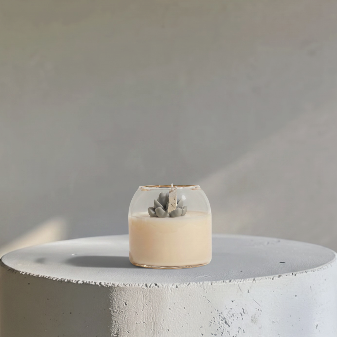 Spring Floral Bliss: Lotus Scent - Sage Succulent, 4 Wick Candle in Clear Glass