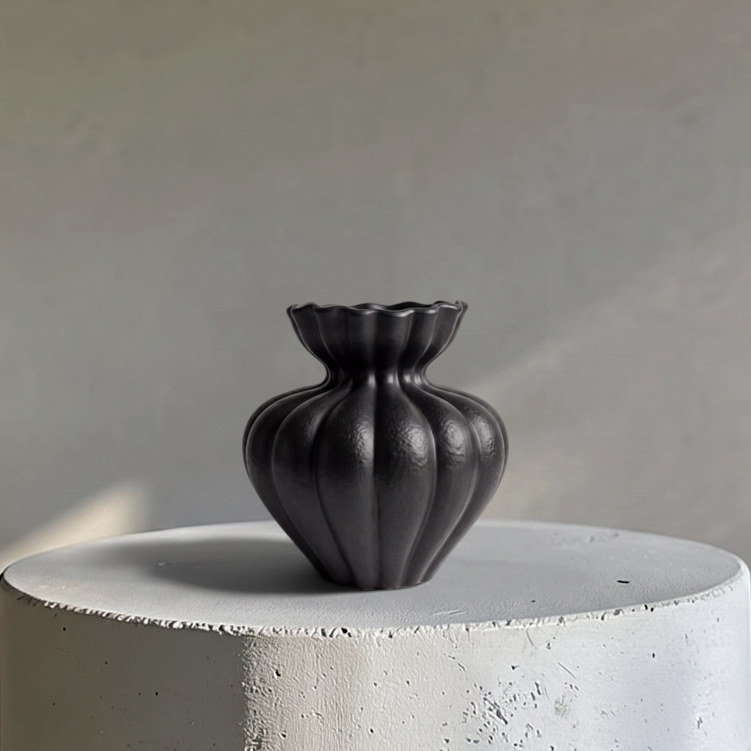 Ember Terracotta Vase, Hand-painted in Jet Black or Linen White, 8.6"D x 8.6"H