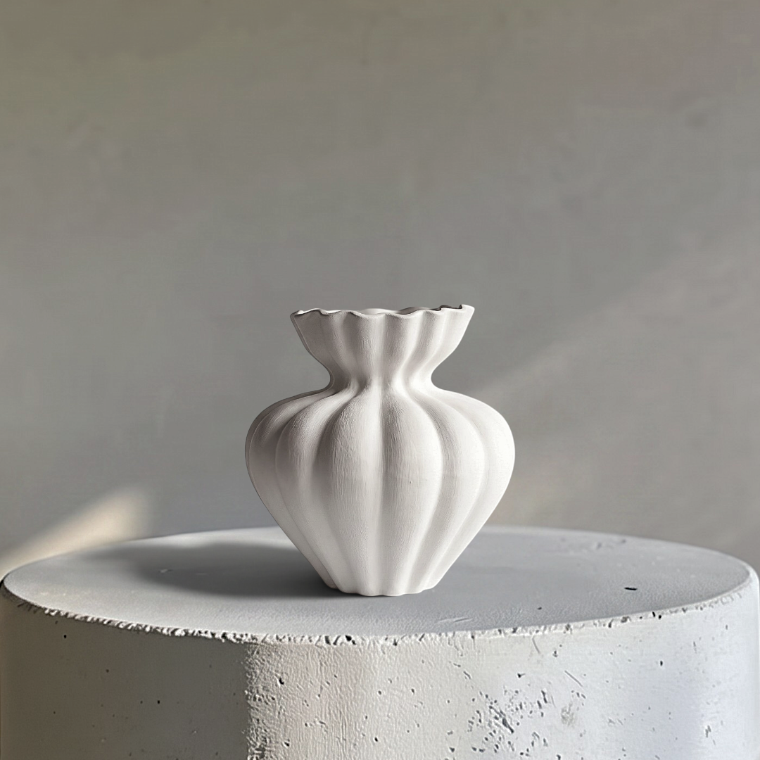Ember Terracotta Vase, Hand-painted in Linen White or Jet Black, 8.6"D x 8.6"H