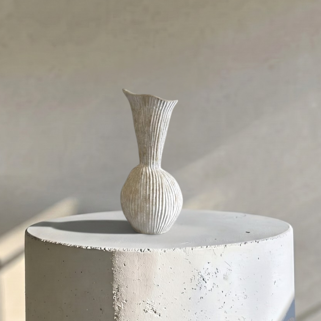 Everly Terracotta Vase Hand-painted in Sandwashed Ivory 4.7"D x 10.6"H