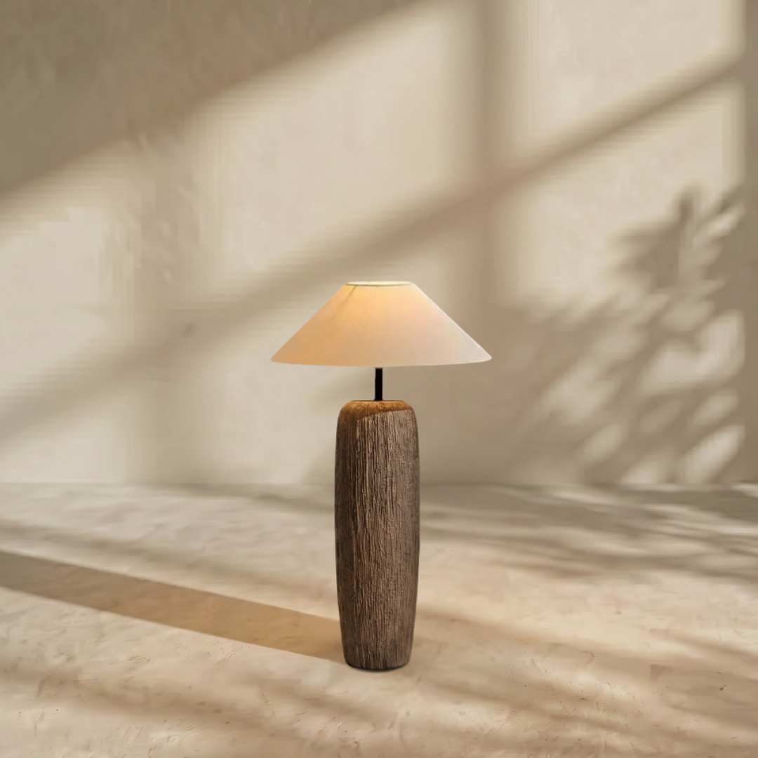 Solenna, Sculpted Ceramic Base with Luxe Woven Fabric Shade, 21.7" D x 43.3" H