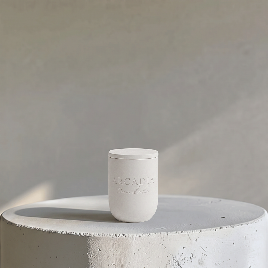 Nova Blanc Modern Stone Candēla Vessel with Lid, 2.3"D x 4"H