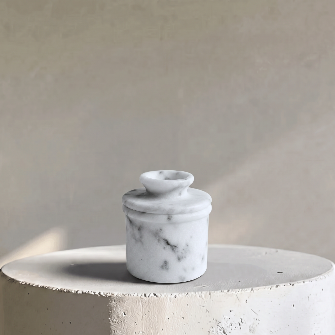 Seraphina Marble Butter Jar, 4"D x 4.5"H