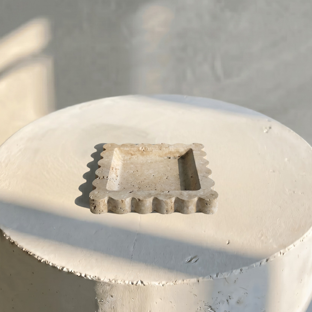 Penelope Scalloped-edge Tray in Beige Travertine