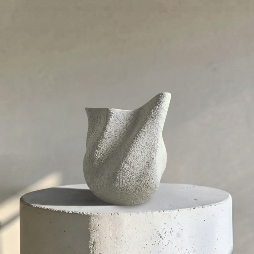 Everest Terracotta Vessel, Hand-painted in White Dove, 11.4"L x 10"W x 13."H