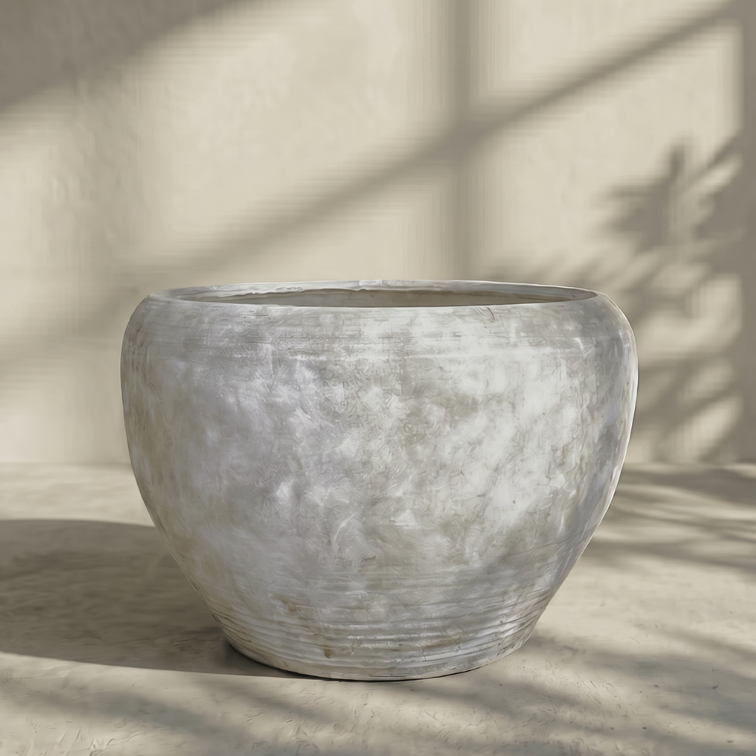 Titan XXL, Fiber Clay Pot, Hand-painted in Aged White, 28.3"D x 17"H