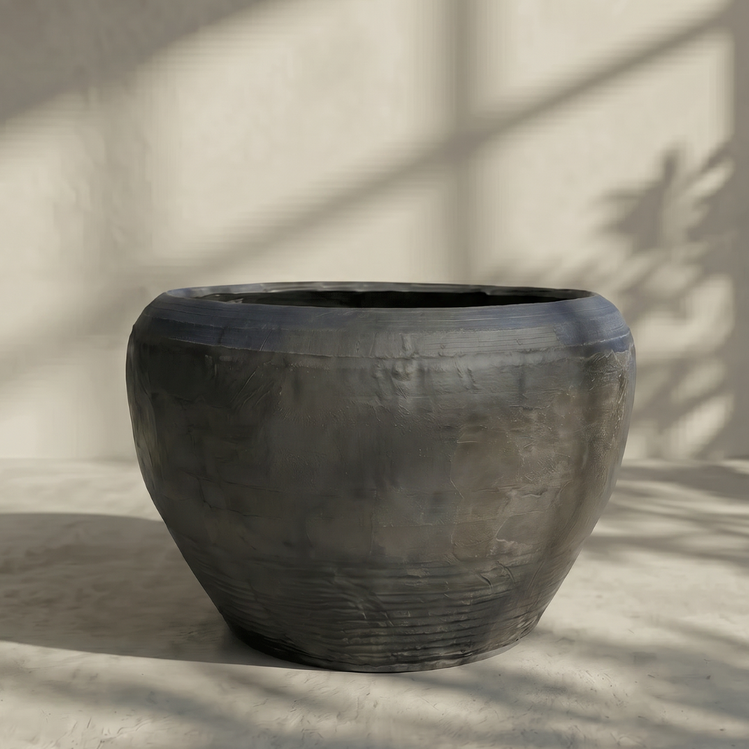 Titan XXL, Fiber Clay Pot, Hand-painted in Aged Black, 28.3"D x 17"H