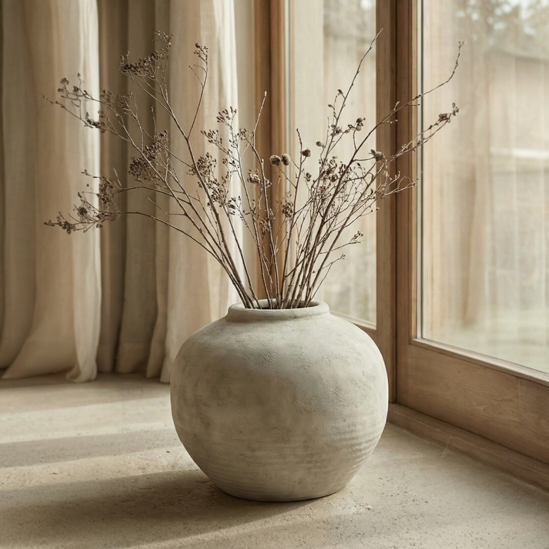 Greystone Fiber Clay Vessel in Aged White, 18.5"D x 14.4" H
