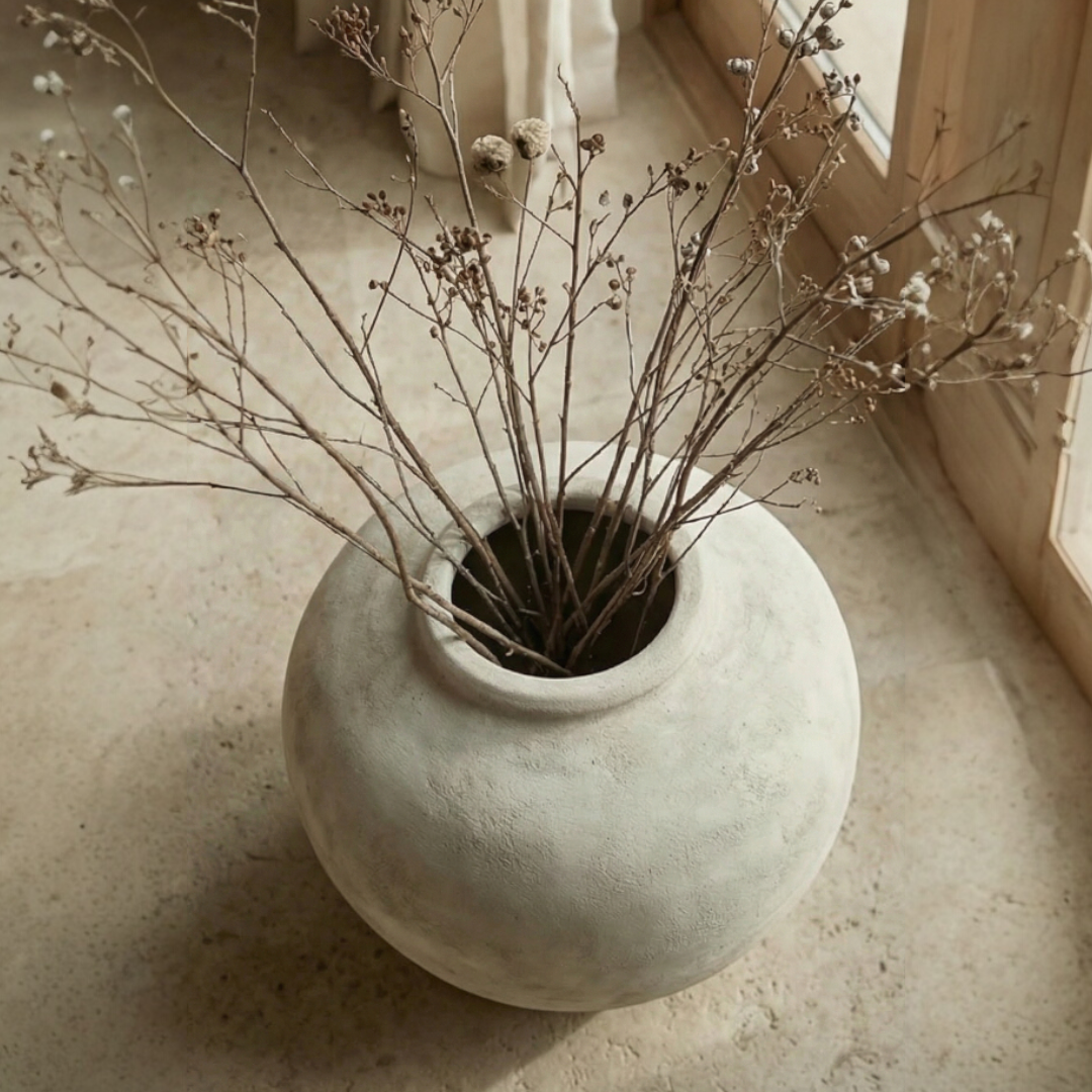 Greystone Fiber Clay Vessel in Aged White, 18.5"D x 14.4" H