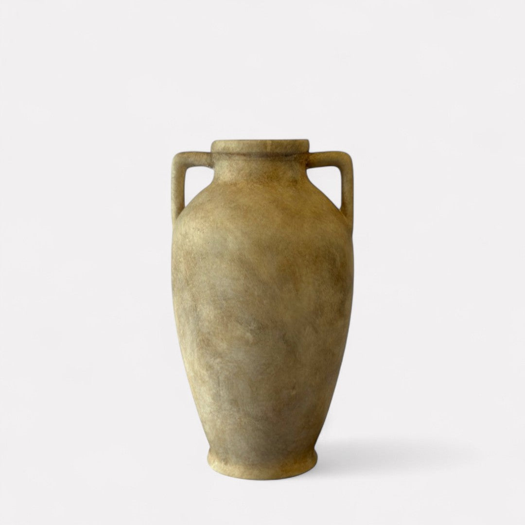 Hearth Terracotta Pot with Handles, Hand-Painted in Aged White, 6.9"D X 12.6"H