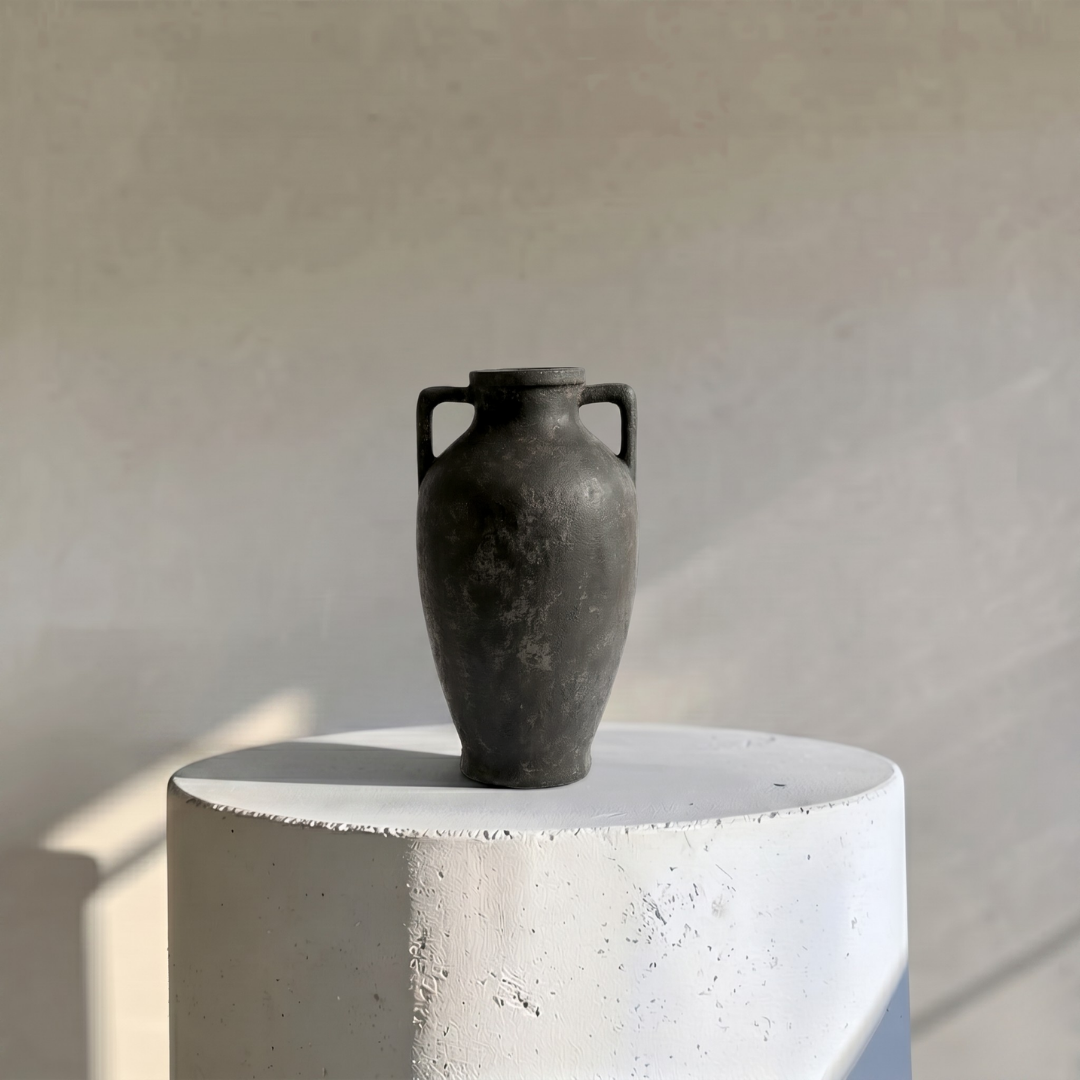 Hearth Terracotta Pot with Handles, Hand-Painted in Aged Black, 6.9"D X 12.6"H
