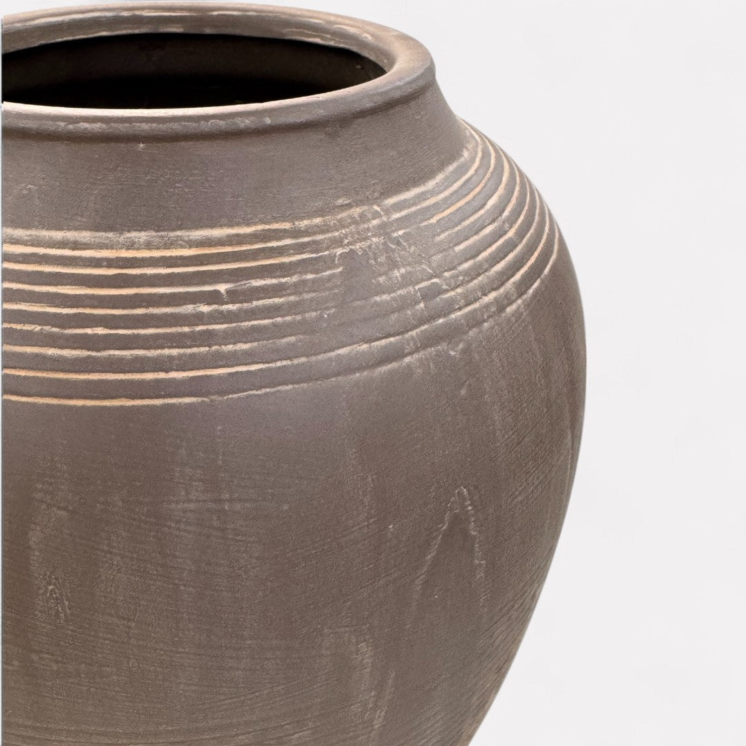 Heritage Classic Terracotta Vessel, Hand-Painted in Earthly Brown 7.8"D x 9.4"H