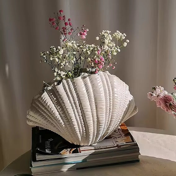 Coraline, Terracotta Vase Handpainted in Oyster White, 12.2"L x 8.2"H