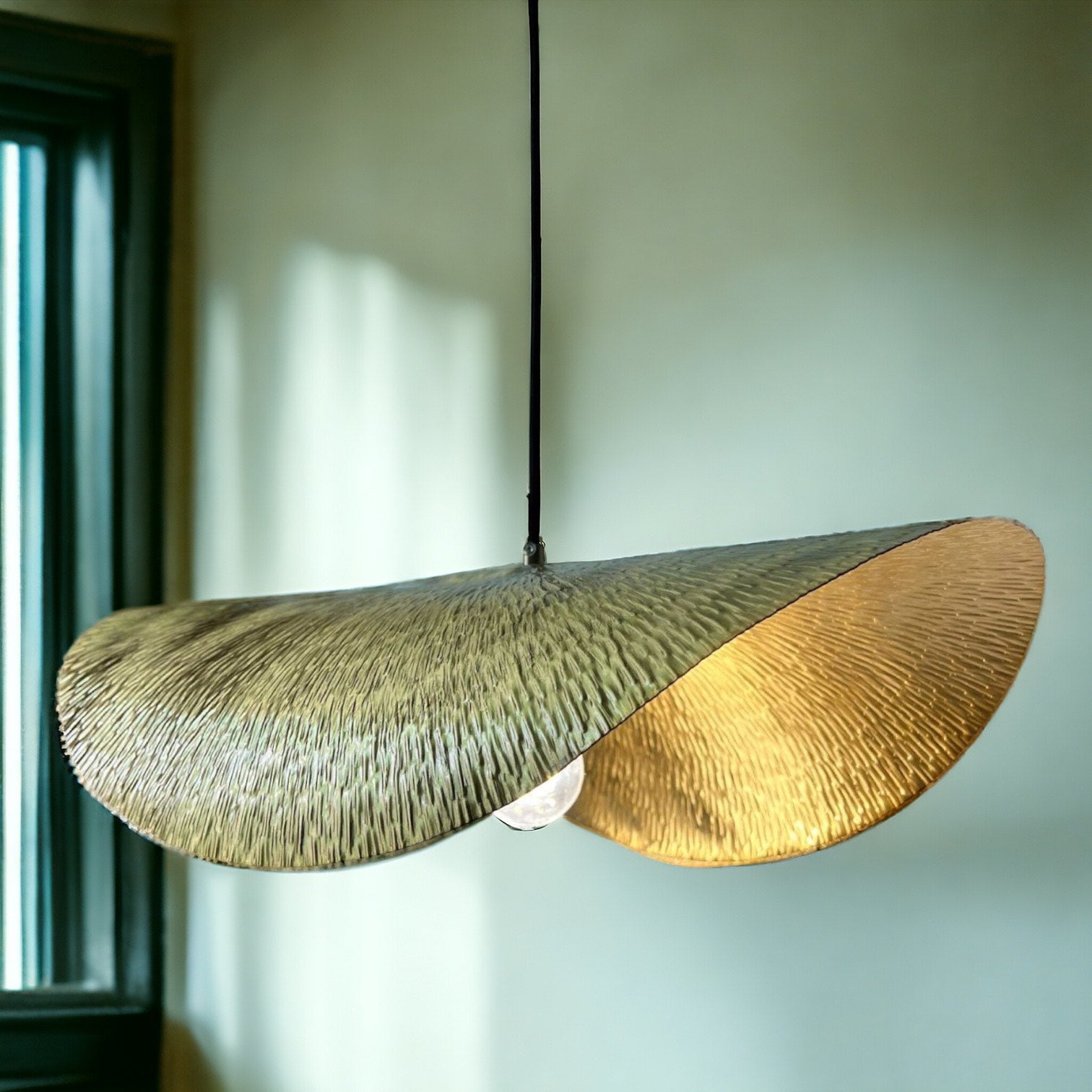 Vivienne, Hammered Brass Pendant, Textured Elegance with a Parisian Chapeau-Inspired Shade