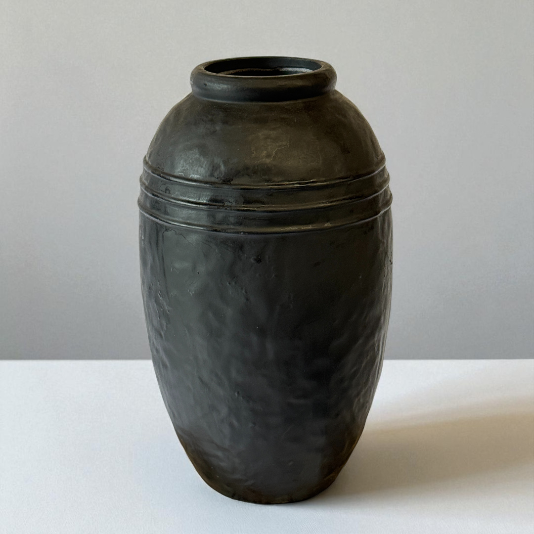 Arden Terracotta Vessel, hand-painted in Jet Black, 7.4"D x 13"H