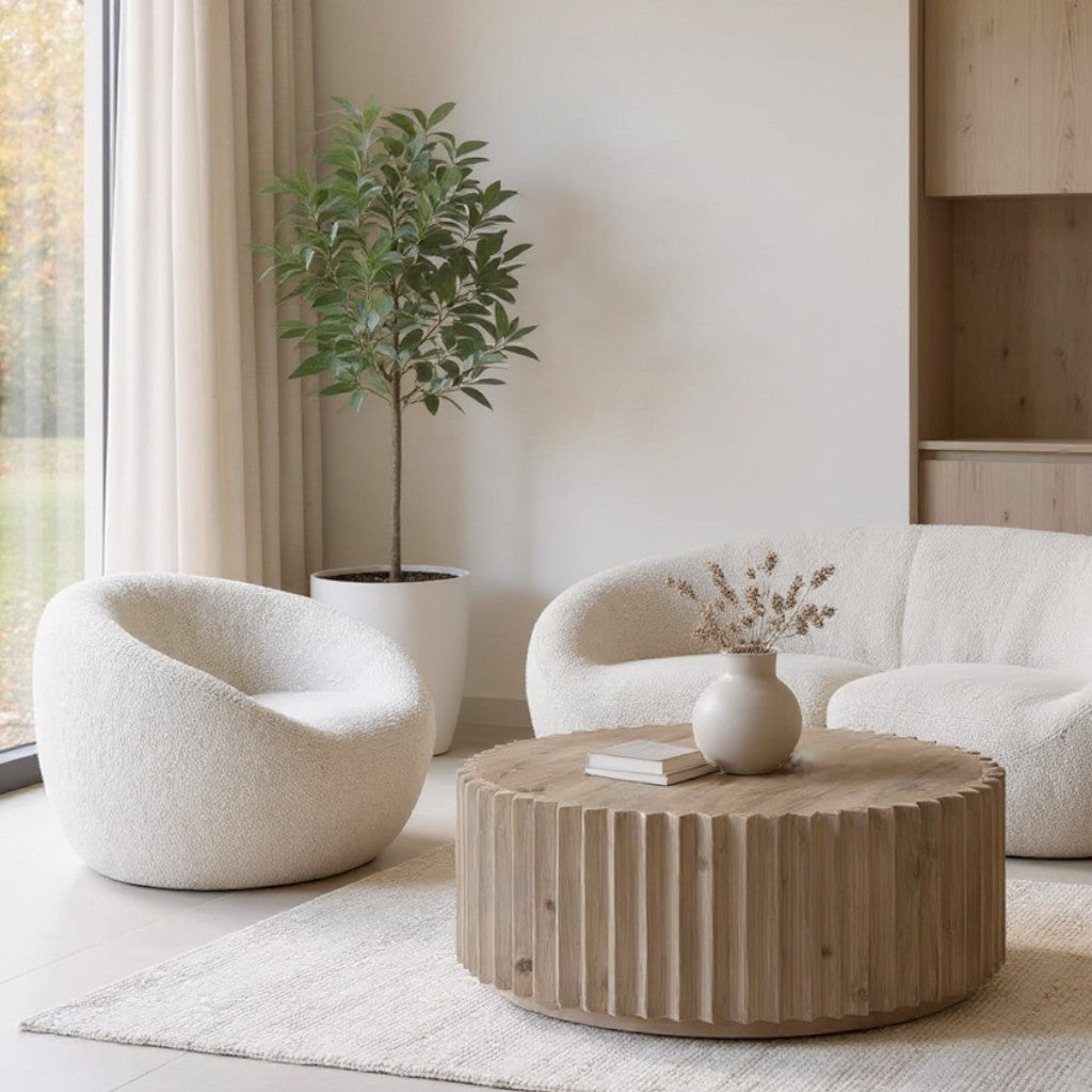 Koros, Recycled Pine Coffee Table in Stonewashed Abalone Finish, 33”D x 12”H