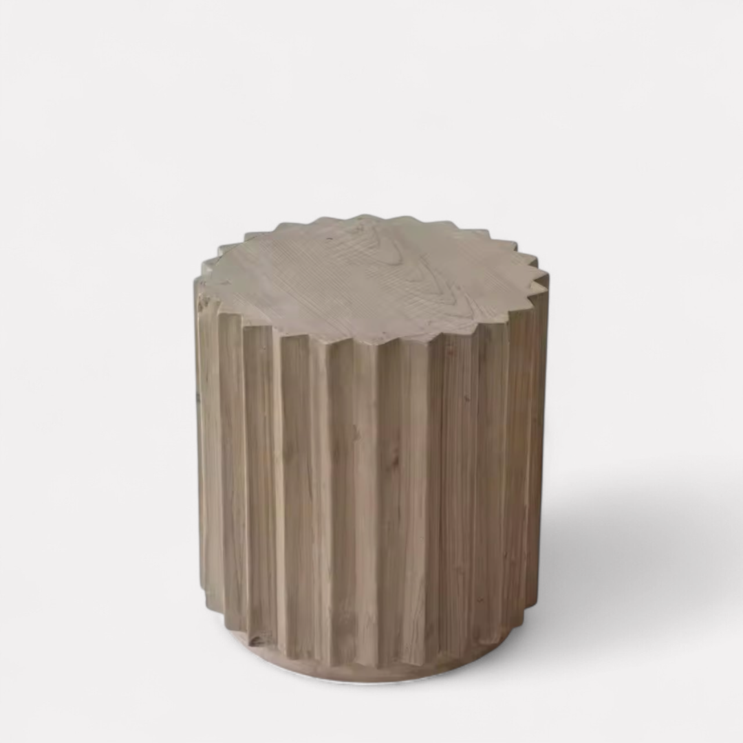 Koros, Recycled Pine Stool, Accent Table in Stonewashed Abalone Finish, 15”D x 16”H