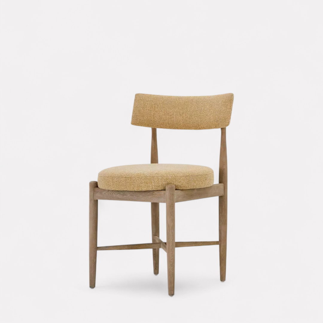 Kyra, Oak Dining Side Chair Finished in Smoky Grey Oak & Khaki Yellow Upholstery, 20"L x 20"W x 30"H