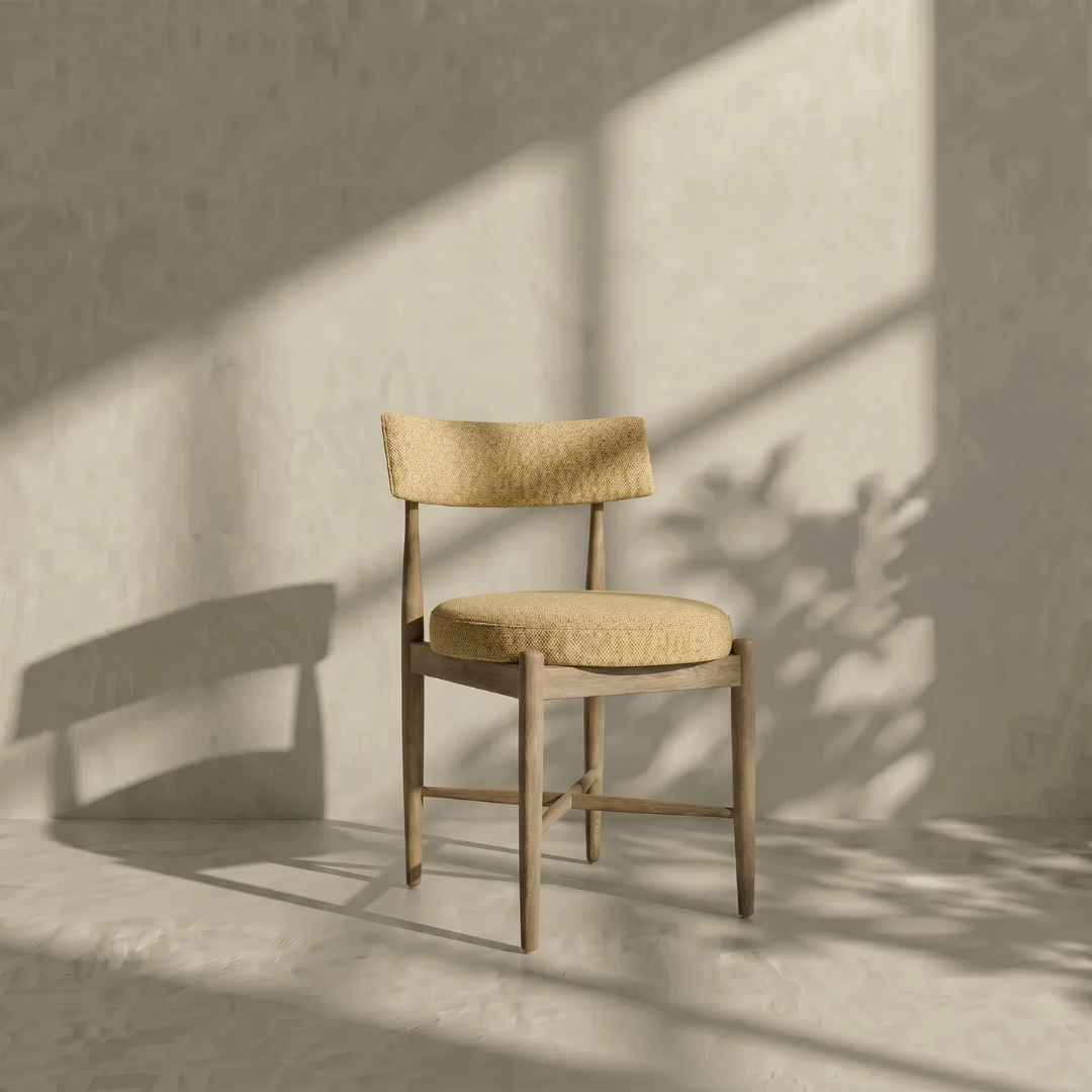 Kyra, Oak Dining Side Chair Finished in Smoky Grey Oak & Khaki Yellow Upholstery, 20"L x 20"W x 30"H