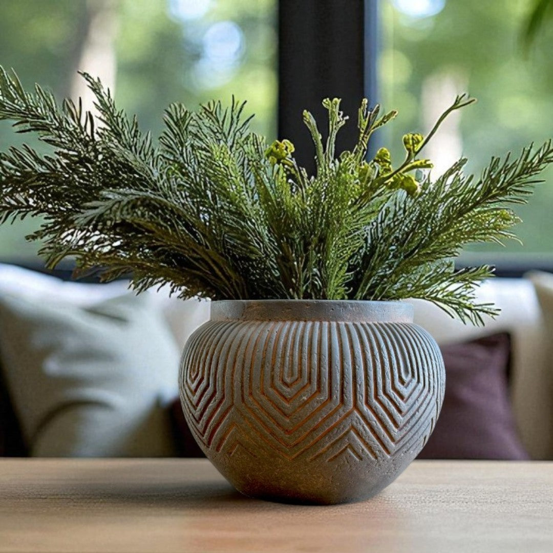 Linden Concrete Vessel in Natural Sandstone, 8"D X 6"H