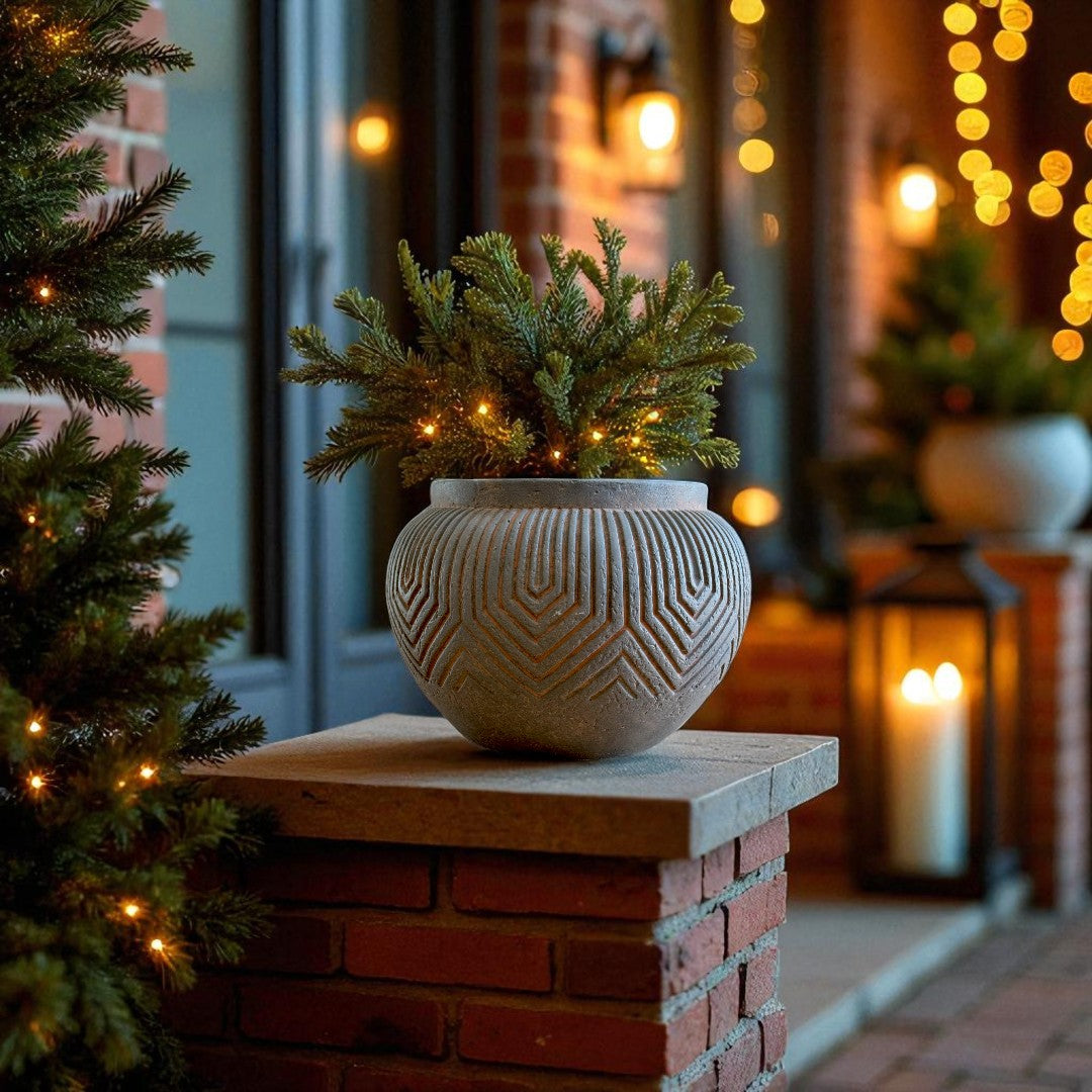 Linden Concrete Vessel in Natural Sandstone, 8"D X 6"H