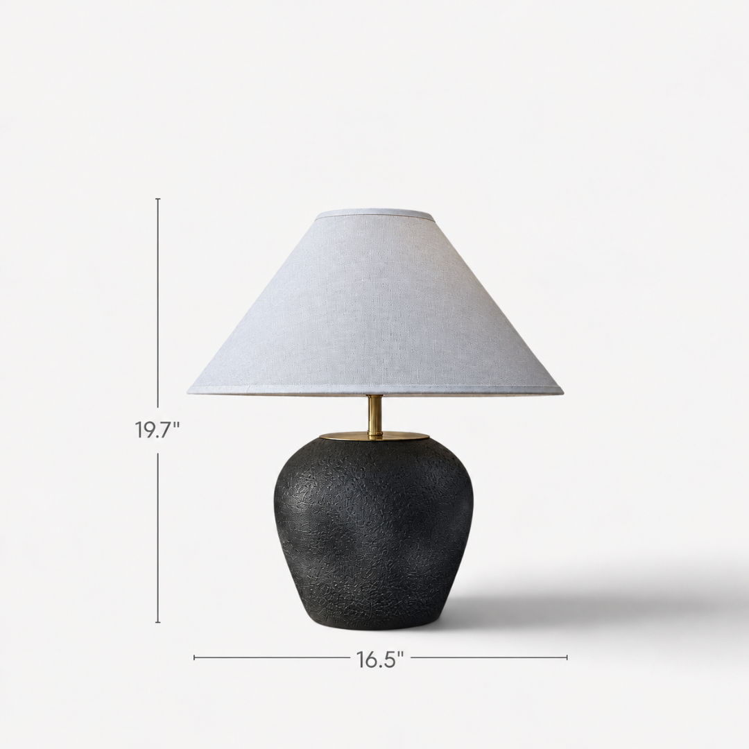 Lythra, Textured Stone-Inspired Base with Elegant Conical Shade, 16.5" D x 19.7" H