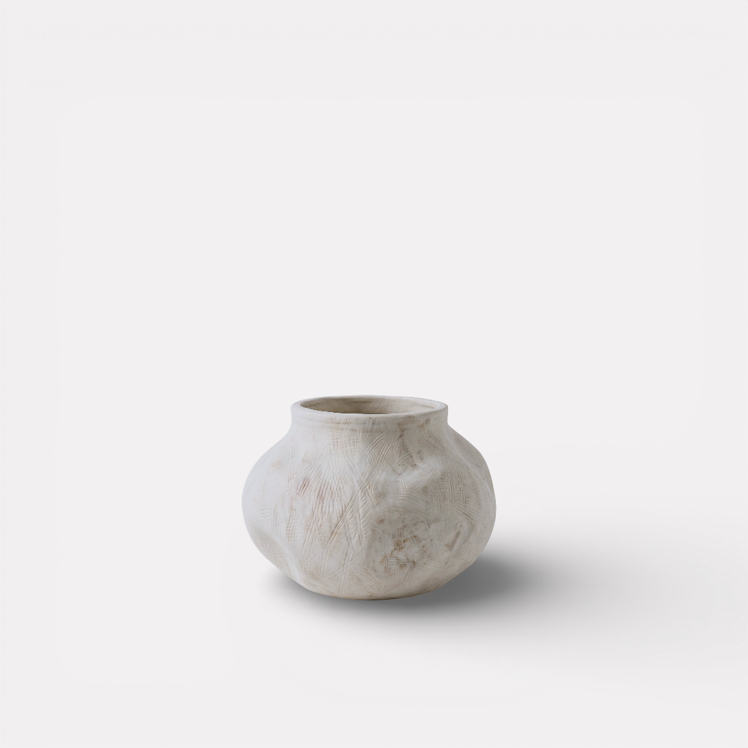 Medina, Terracotta Planter, Hand-painted in Antique White, 8.6"D x 5.7"H