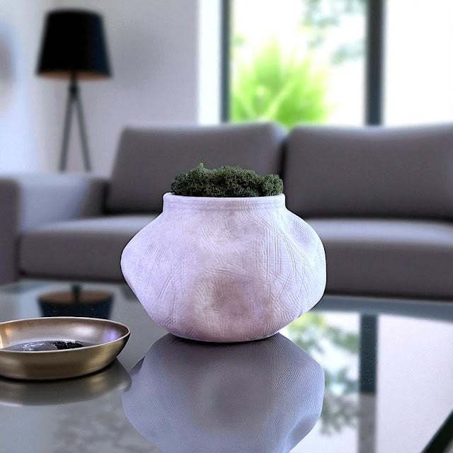 Medina, Terracotta Planter, Hand-painted in Antique White, 8.6"D x 5.7"H