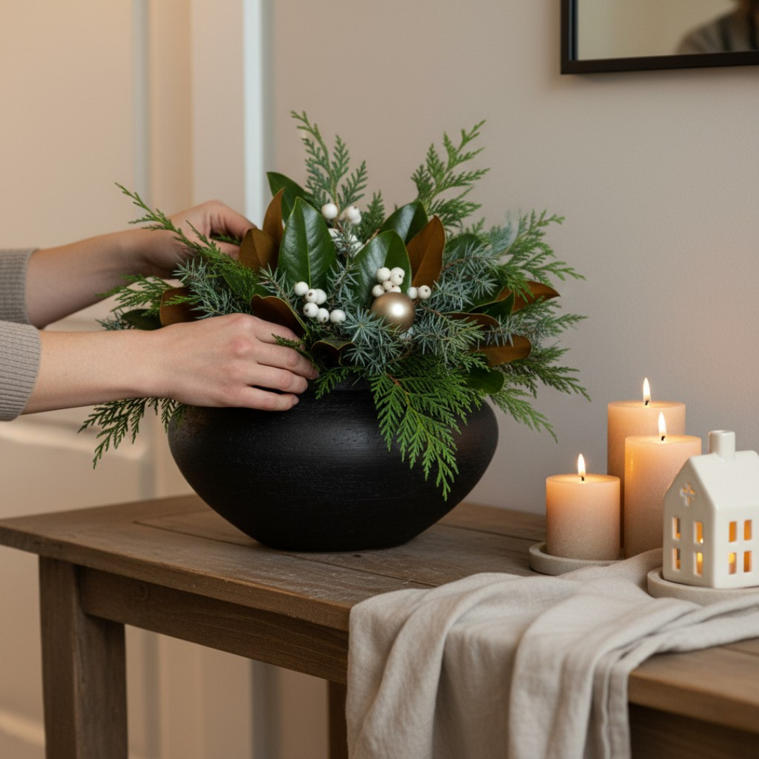 Milan, Terracotta Vessel, Handpainted in Jet Black, 12.5"D x 6.2"H