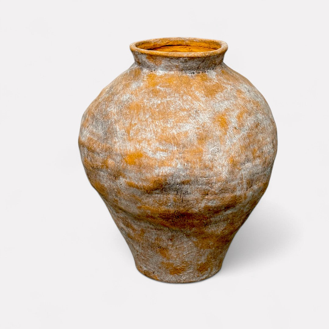 Mojave Rustique Fiber Clay Vessel, Hand-Painted in Aged Terracotta 15.7" D x 18.8" H