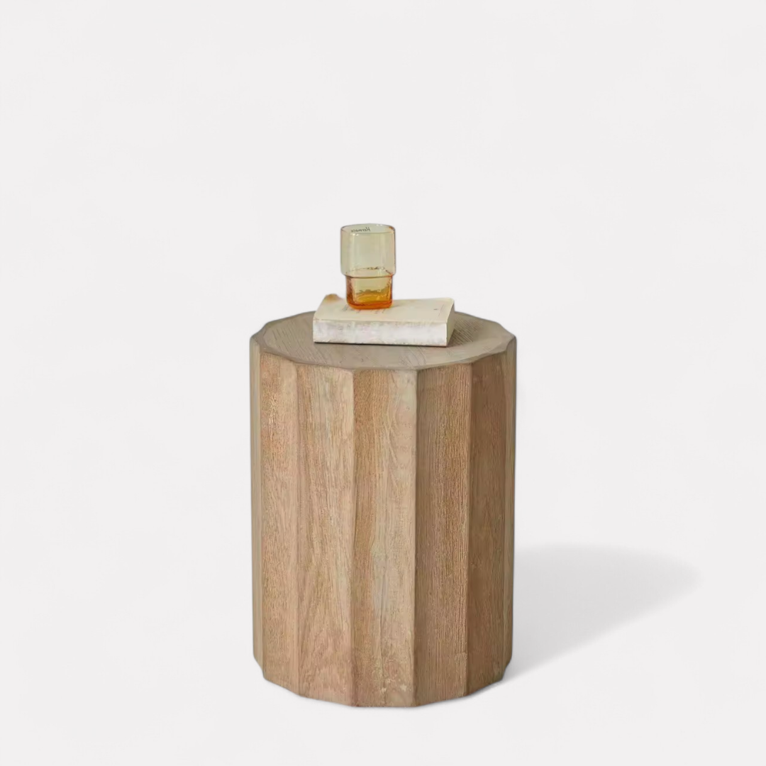 Myros, Oak Side Table in Sandy Grey Finish, 14”D x 18”H