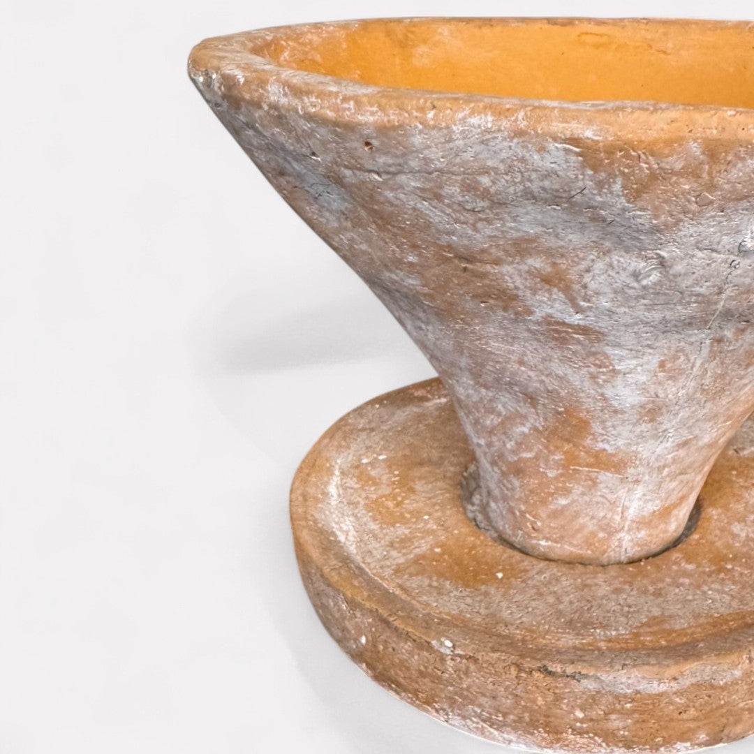 Athena, Hand-painted Cement Pot with Dish, 7"D X 4.7"H