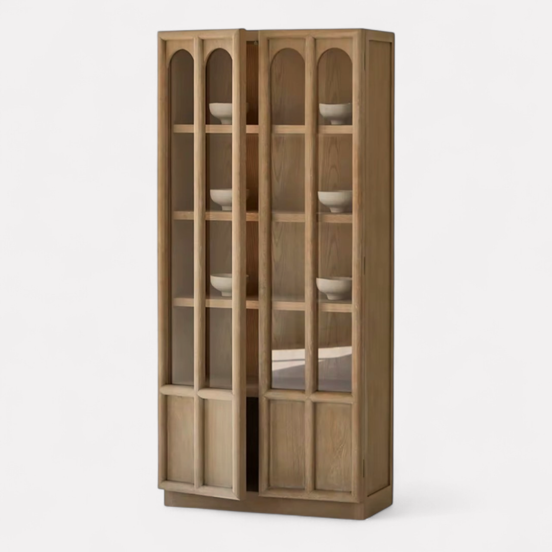 Oakmere, Oak Display Cabinet in Finished in a Warm Ash Finish, 32”L x 16”W x 71”H