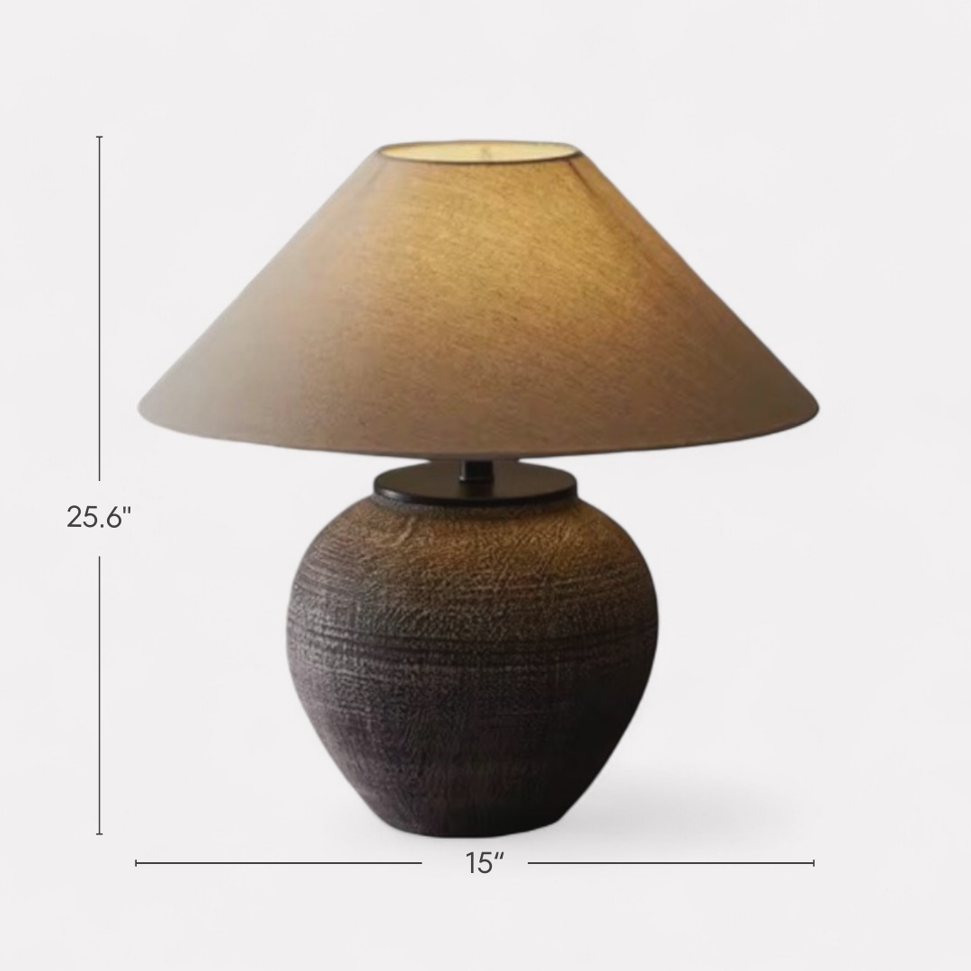 Erya, Textured Ceramic Base with Beige Glow Hemp Blend Shade, 15" D x 25.6" H