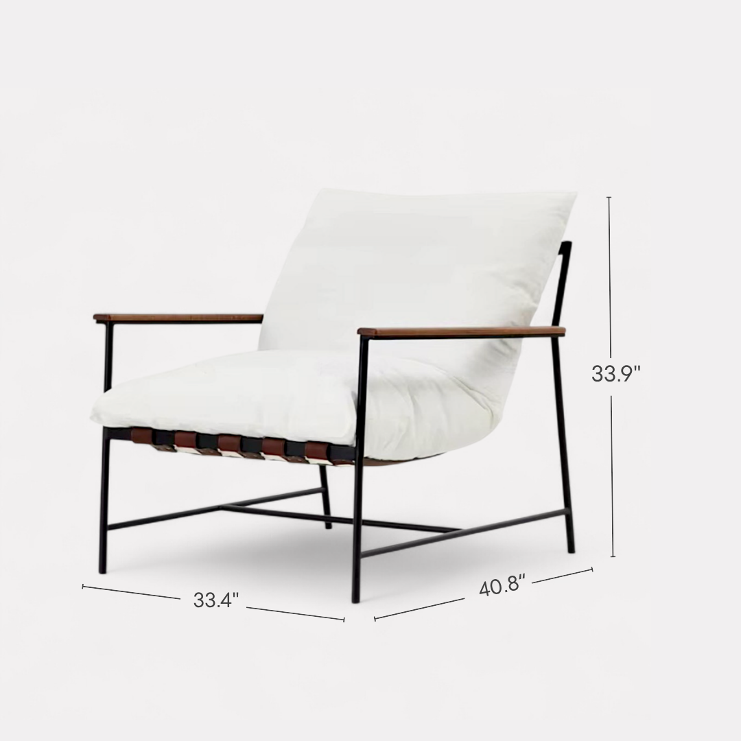 Vera, Steel & Leather Oversized Lounge Chair in White, 33”L x 41”W x 34”H